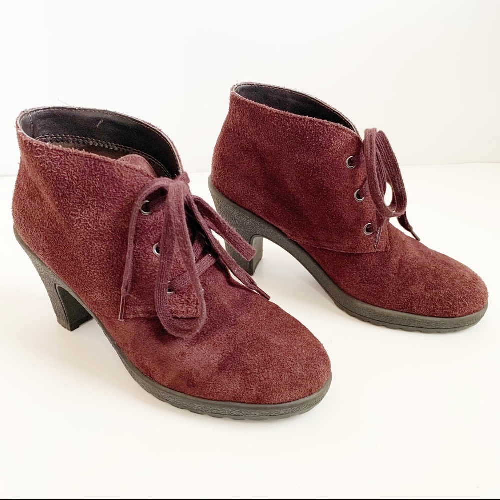 Aerosoles Suede Shoe Boots, Lace Ties, Plum, Size 6